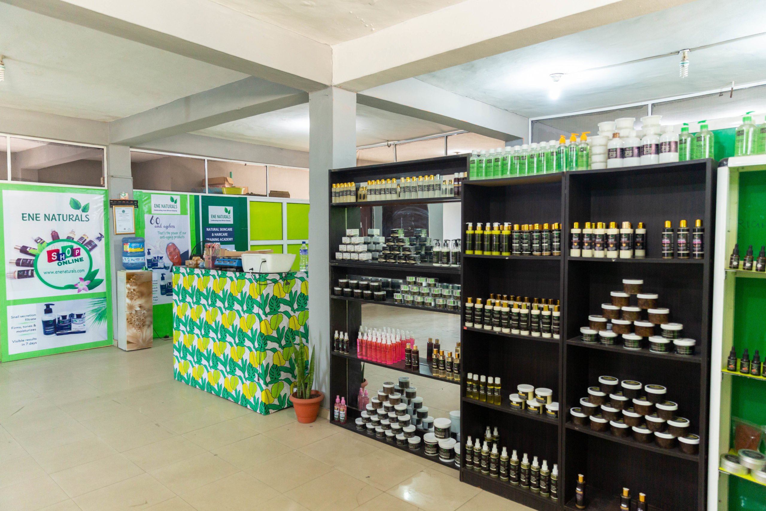 A wide-shot of Ene Adasen's office in Ado Ajah, Lagos Nigeria on 4th March 2021. The Cherie Blair Foundation for Women continues to support women entrepreneurs across many African countries through their blended learning programmes like Road to Growth and HerVenture.