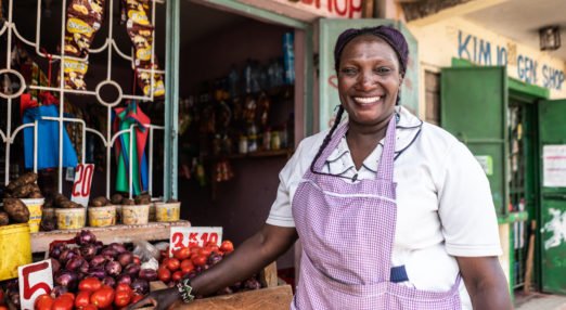 Albina Nduku Mutuku poses for a portrait inside her shop in Nairobi, Kenya, on Wednesday, Oct. 14 2020. HerVenture is a free mobile learning app to help female entrepreneurs with business training, sponsored by the Cherie Blair Foundation for Women.