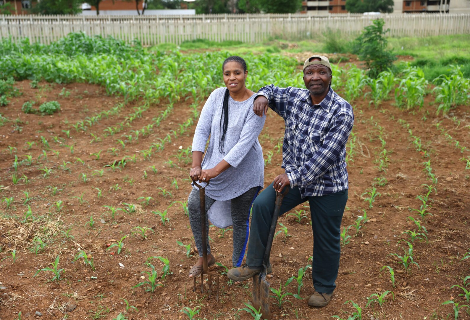 Mercy Manzini works in a field at her agricultural business in South Africa