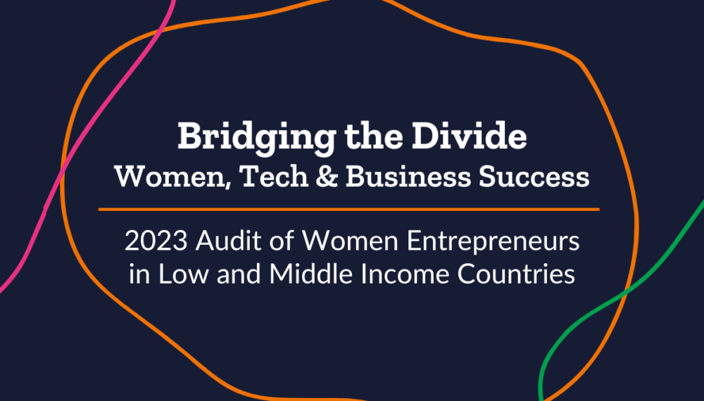 Text: Bridging the Divide. Women, Tech and Business Success. 2023 Audit of Women Entrepreneurs in Low and Middle Income Countries