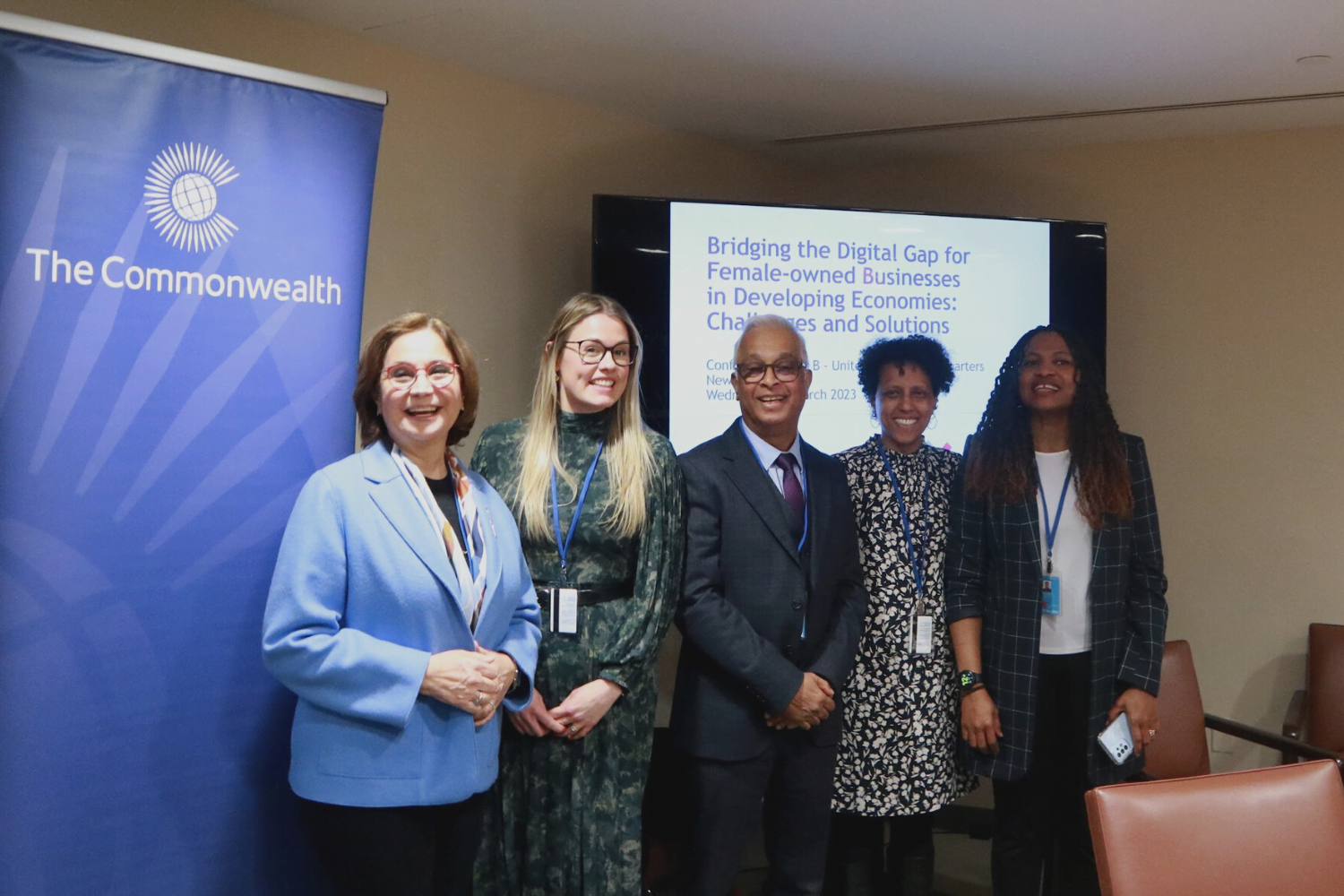 Attendees pose at the UN's 67th Commission on the Status of Women.