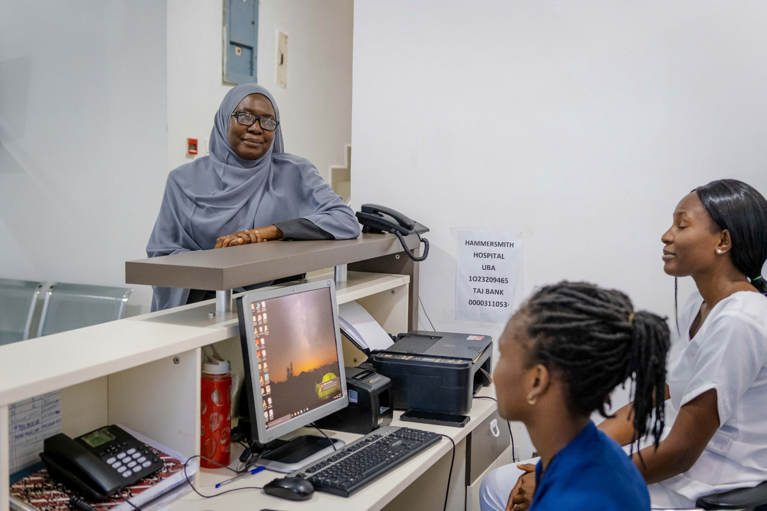 Dr. Hajara Yusuf speaks to staff at her hospital